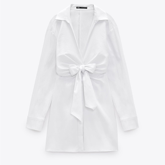 ZARA SHORT STRETCH POPLIN Shirt DRESS WHITE KNOT NWOT - Picture 8 of 10